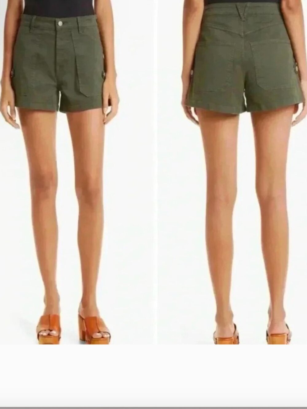 Veronica Beard Lanny High Rise Patch Pocket Cargo Shorts Army Green Size 25